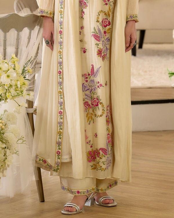Shreesha Ivory Floral Embroidered Georgette Kurta Set