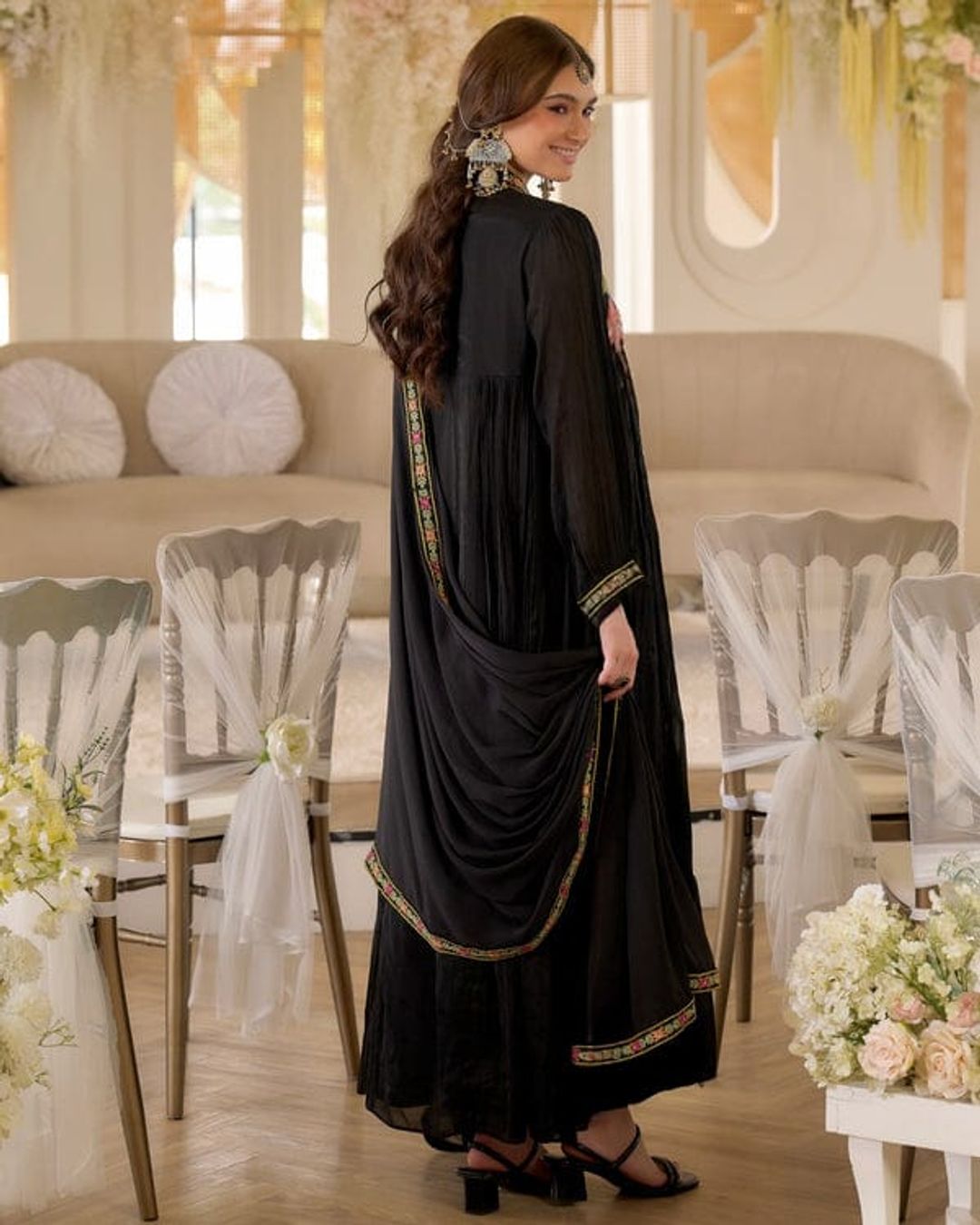 Black Floral Embroidered Georgette Kurta Set