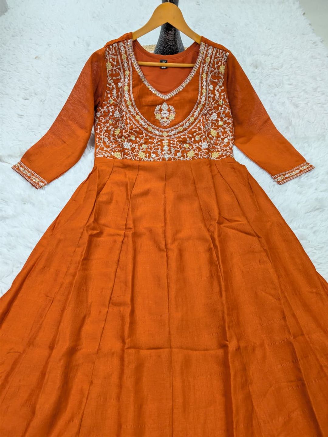 Ruksha Orange Vichitra Silk Embroidered Kurta Set with Dupatta