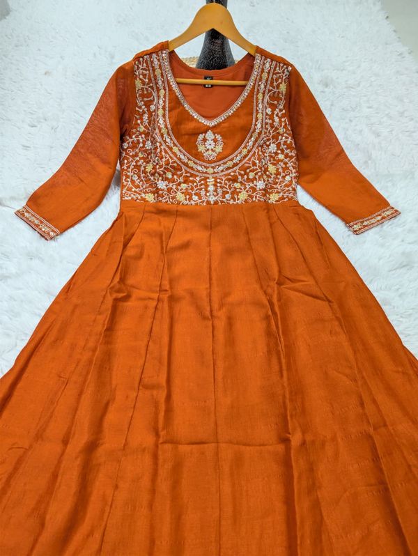Ruksha Orange Vichitra Silk Embroidered Kurta Set with Dupatta