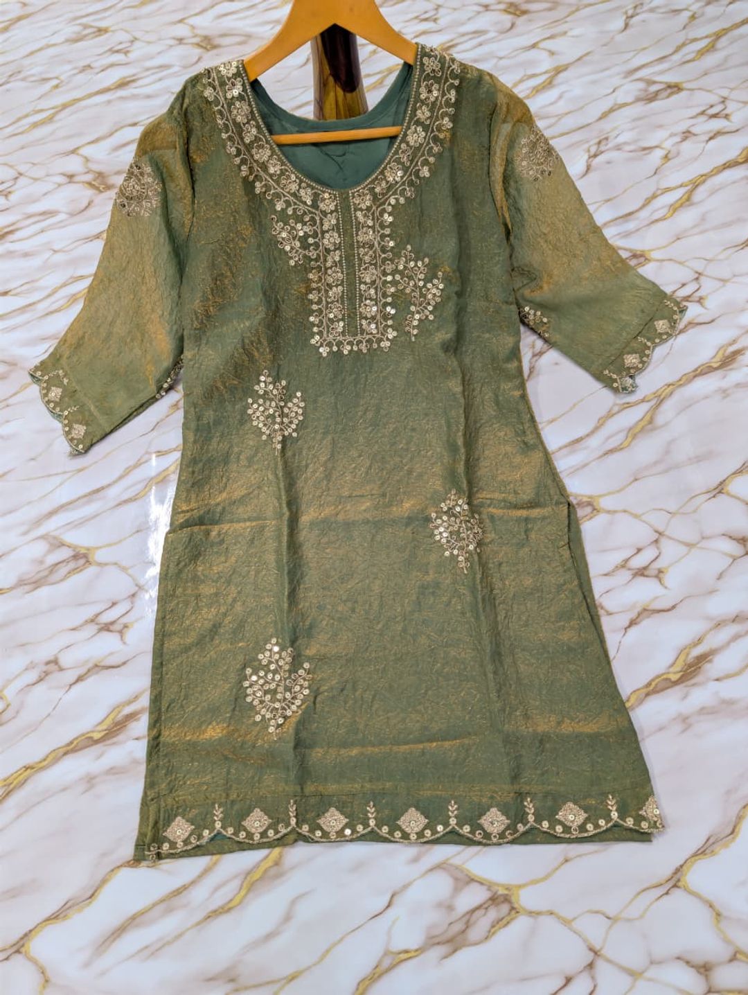 Riddhi Sage Green Frendy Silk Embroidered Sharara Set