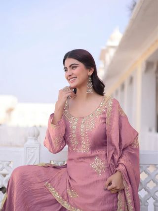 Riddhi Pink Frendy Silk Embroidered Palazzo Suit Set