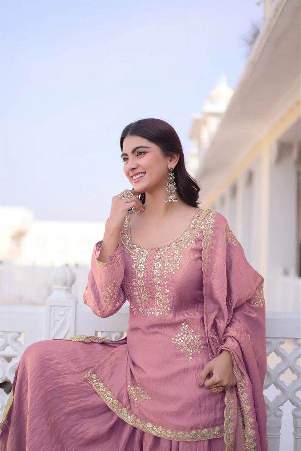 Riddhi Pink Frendy Silk Embroidered Palazzo Suit Set