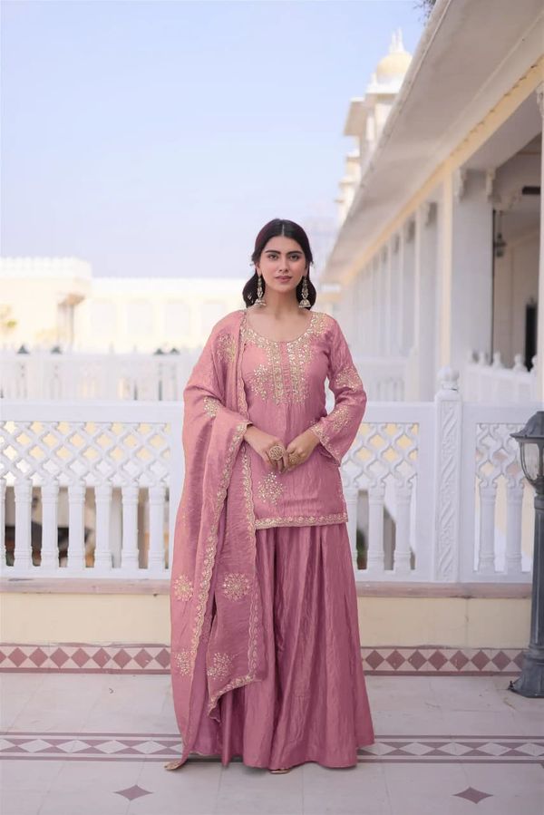 Riddhi Pink Frendy Silk Embroidered Palazzo Suit Set
