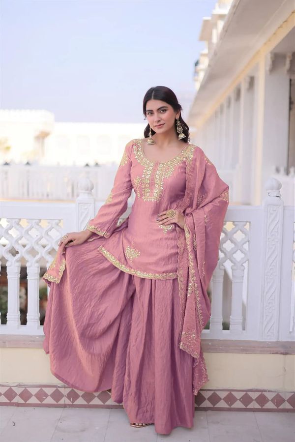 Riddhi Pink Frendy Silk Embroidered Palazzo Suit Set