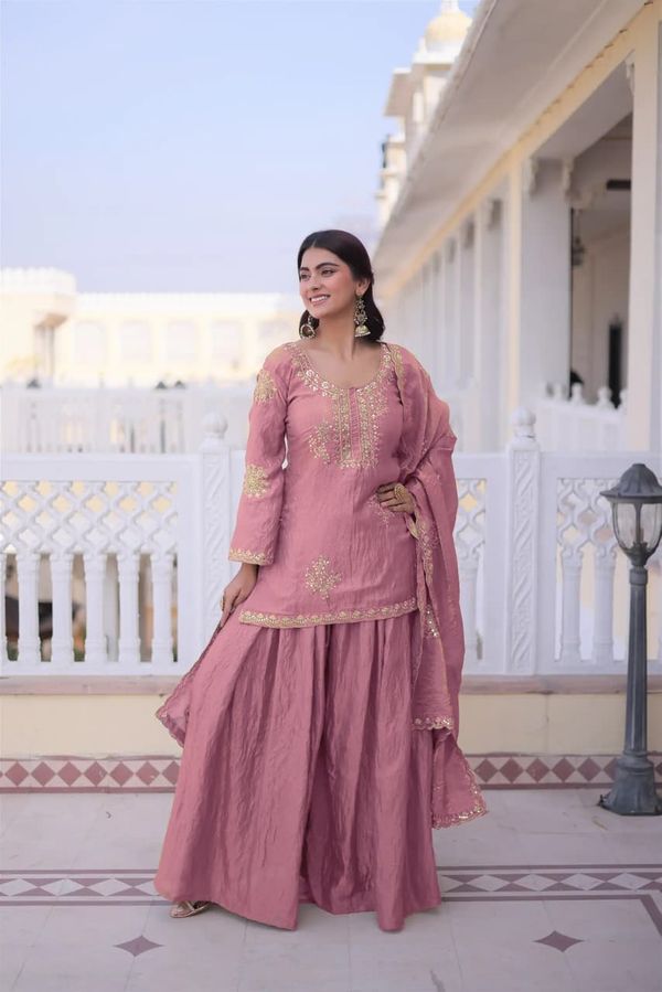 Riddhi Pink Frendy Silk Embroidered Palazzo Suit Set