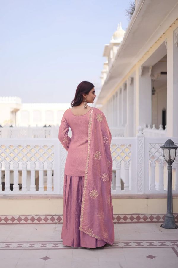Riddhi Pink Frendy Silk Embroidered Palazzo Suit Set