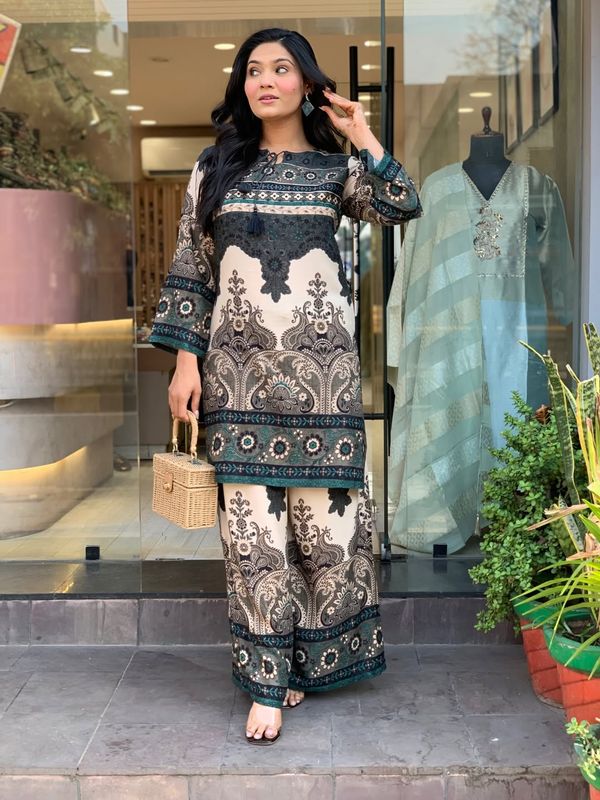 Beige Printed Rayon Co Ord Set for Women Online