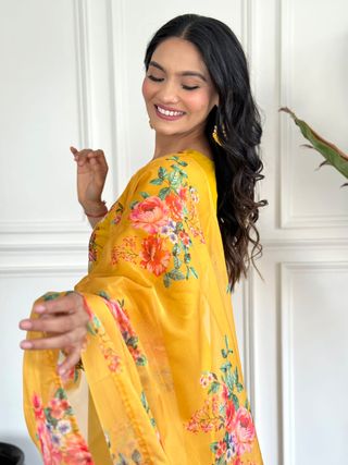Mustard Yellow Viscose Chinon Embroidered Kurta Set