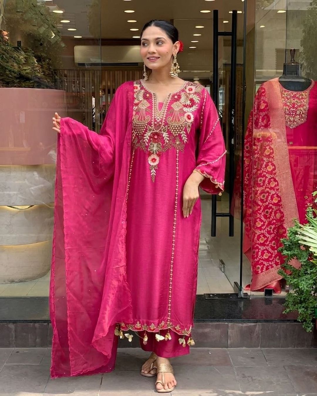 Madhuri 2 Pink Chanderi Silk Kurta Set for Women | Varnavi