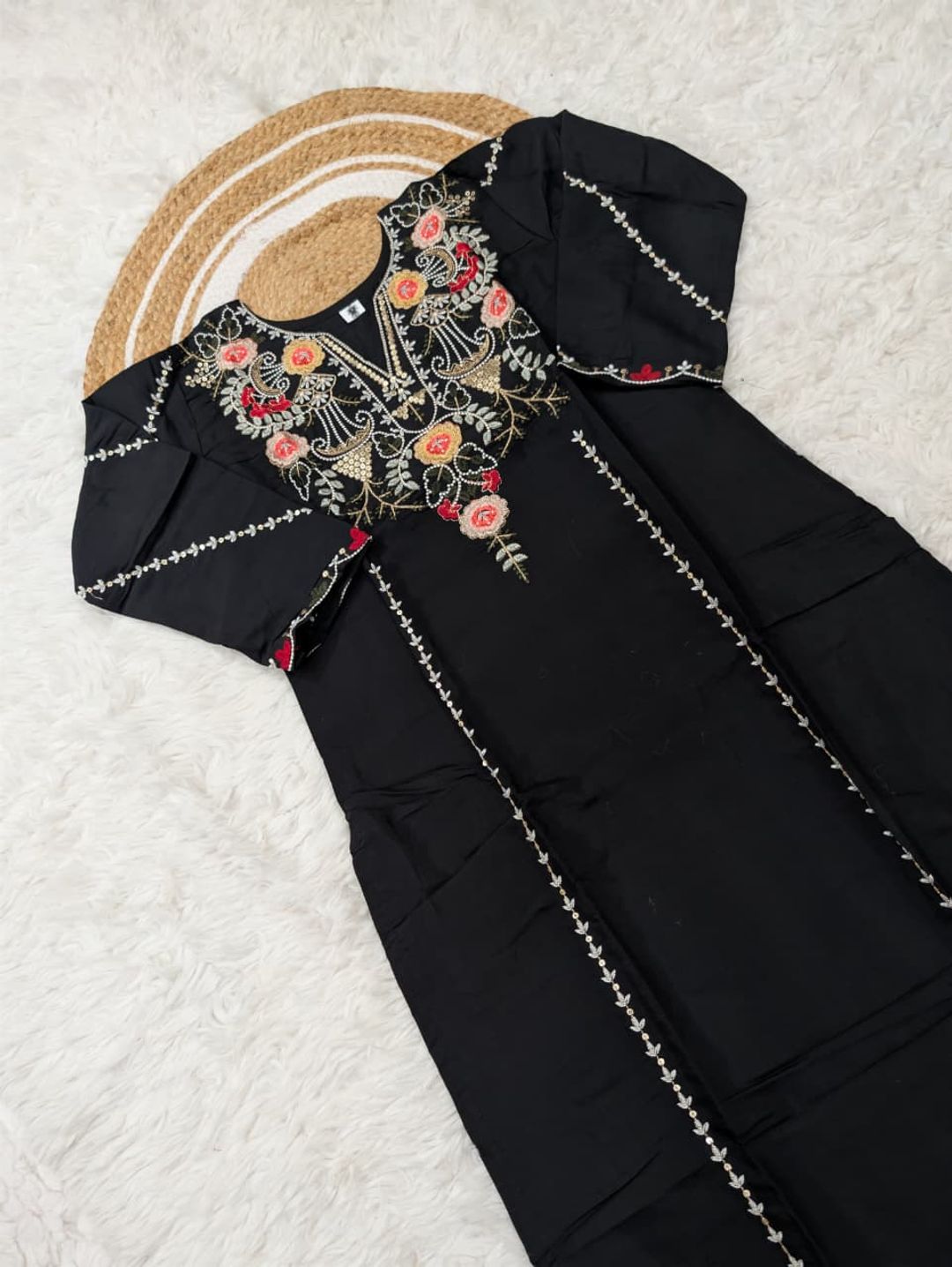 Madhuri 2 Black Chanderi Silk Embroidered Kurta Set