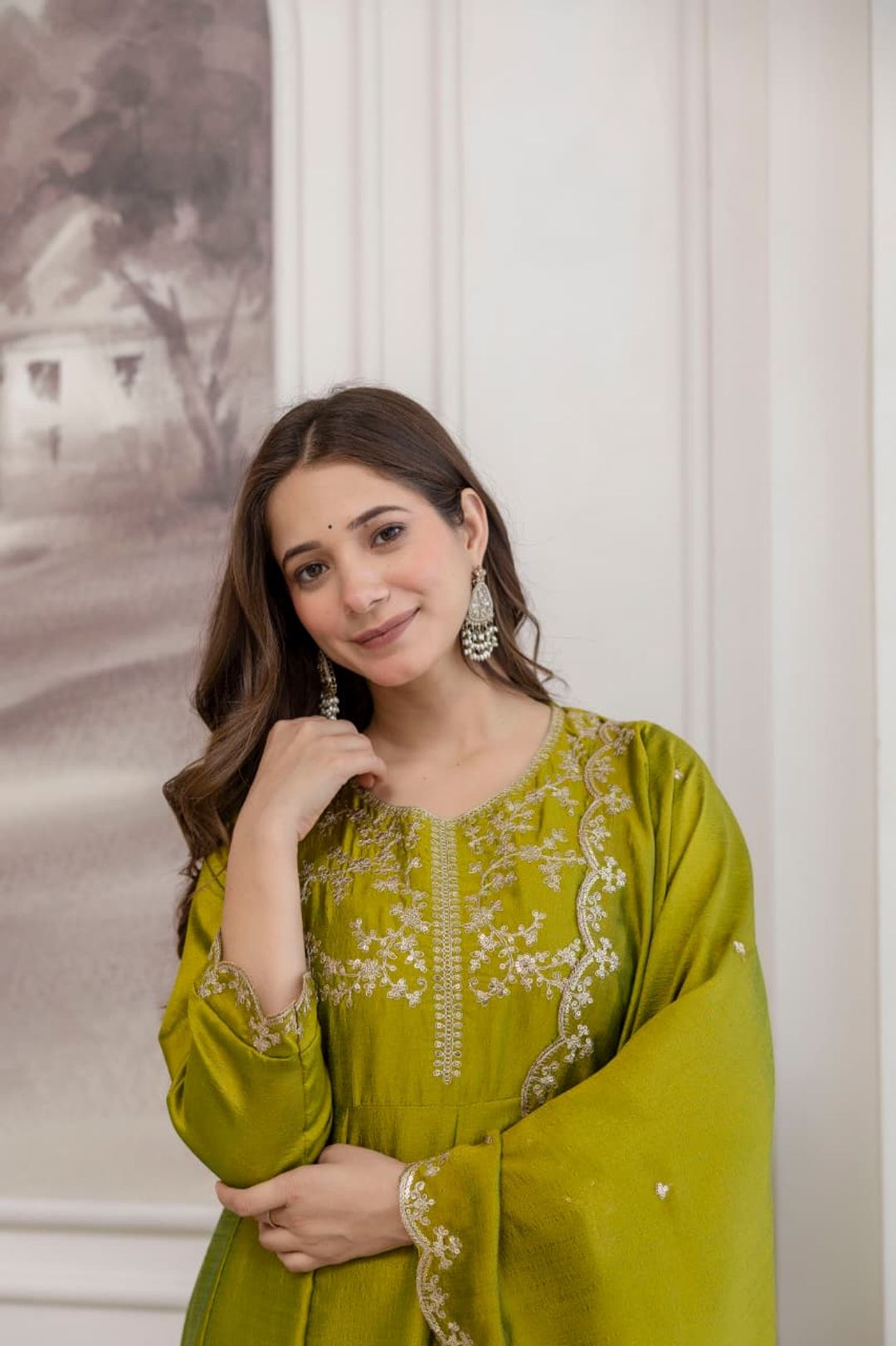 Green Vichitra Silk Embroidered Kurta Set