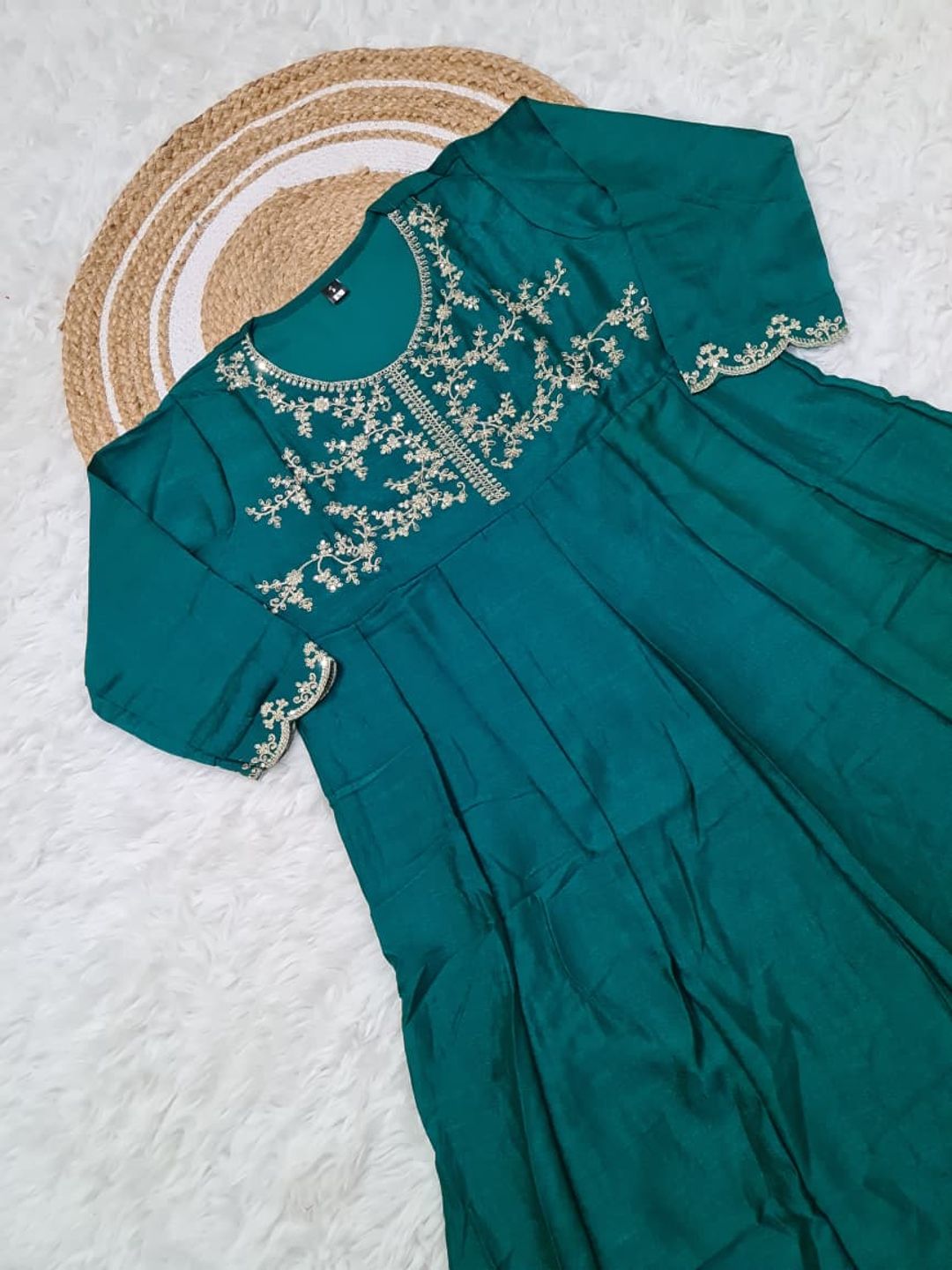 Teal Green Vichitra Silk Kurta Set Online