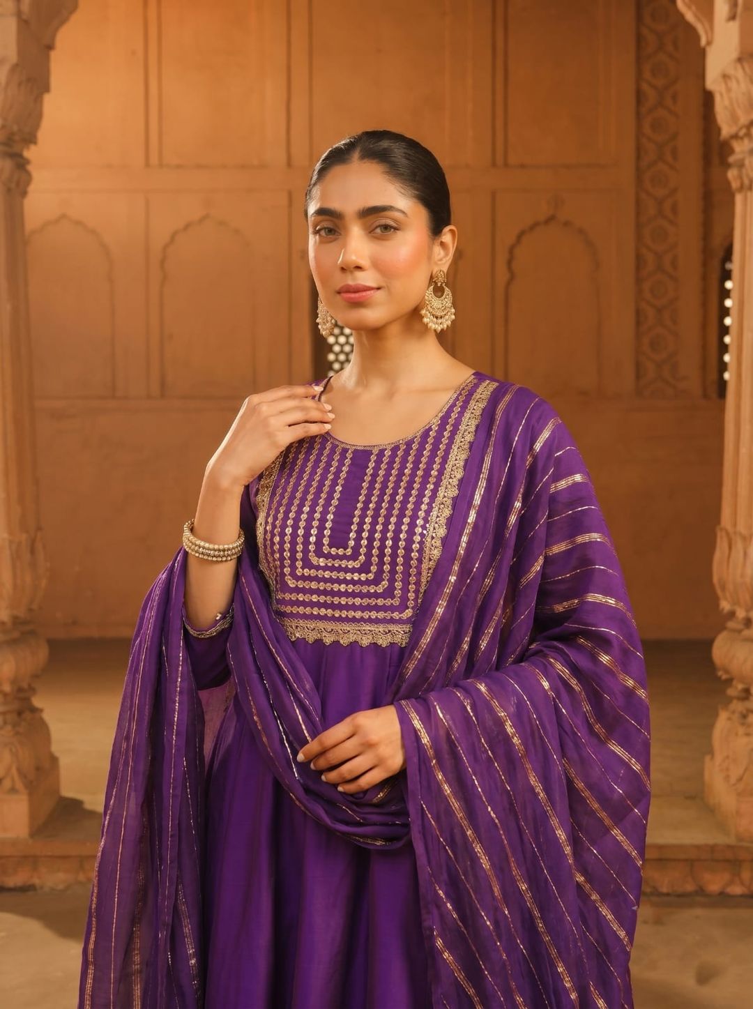 Royal Purple Embroidered Viscose Silk Kurti Set Online