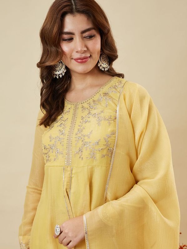 DEVANSHI 2 Yellow Embroidered Crunchy Silk Kurta Set