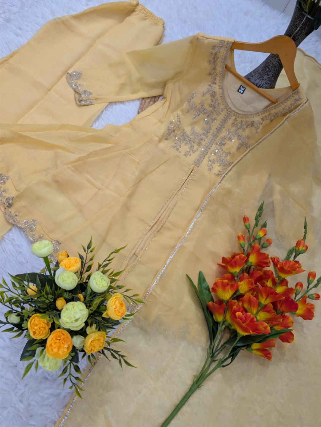 DEVANSHI 2 Yellow Embroidered Crunchy Silk Kurta Set