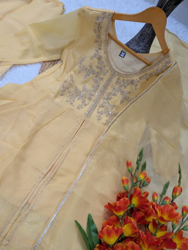 DEVANSHI 2 Yellow Embroidered Crunchy Silk Kurta Set
