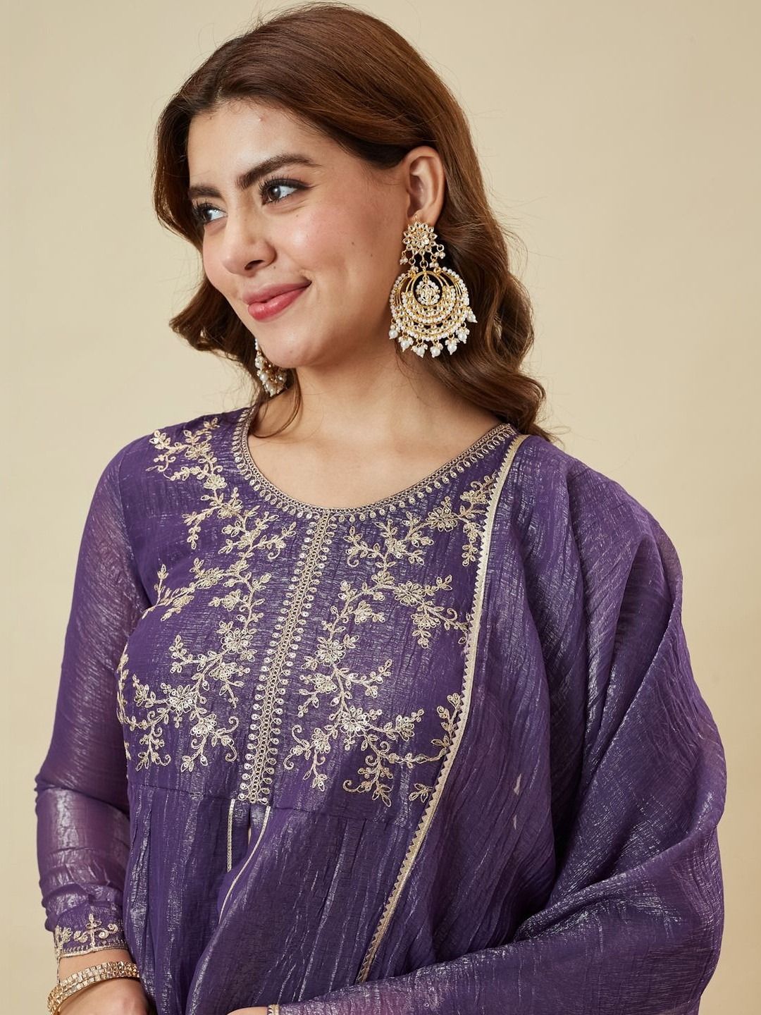 DEVANSHI 2 Purple Embroidered Crunchy Silk Kurta Set