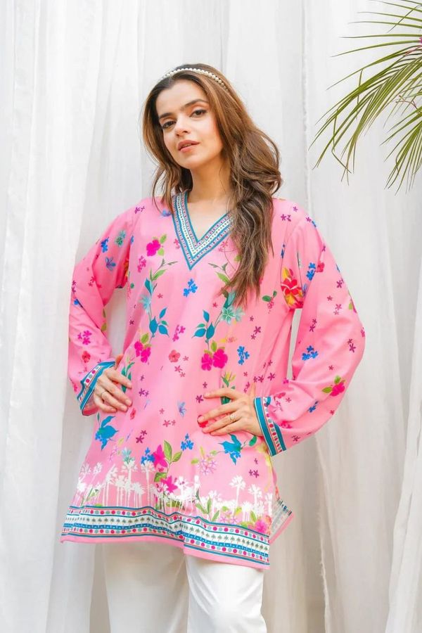 D1003 Pink Floral Printed Rayon Kurta Pant Co-Ord Set