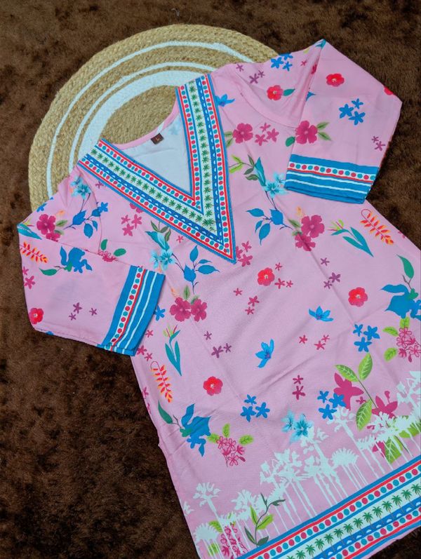 D1003 Pink Floral Printed Rayon Kurta Pant Co-Ord Set