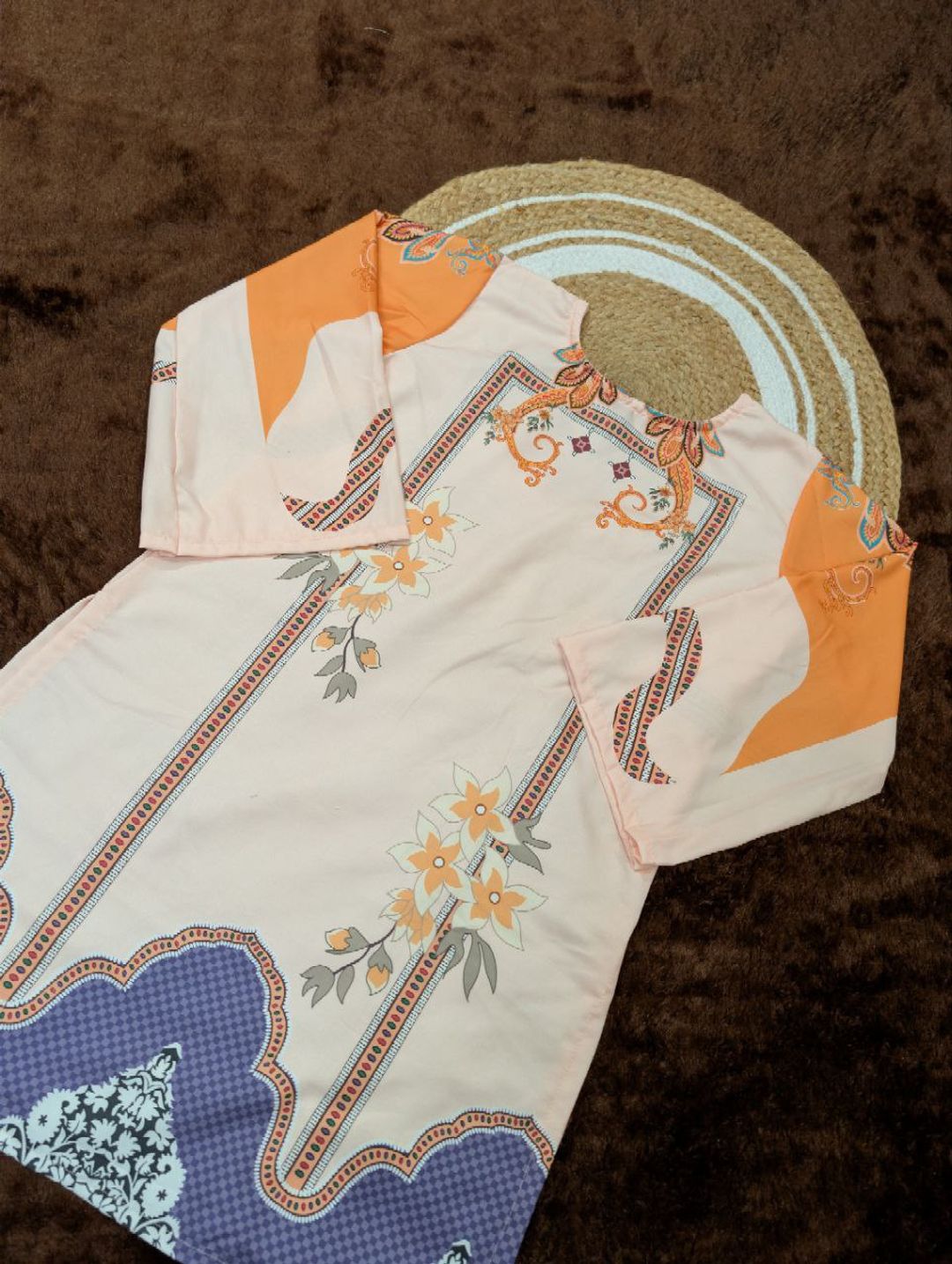 D1003 Beige Floral Printed Rayon Kurta Pant Co-Ord Set