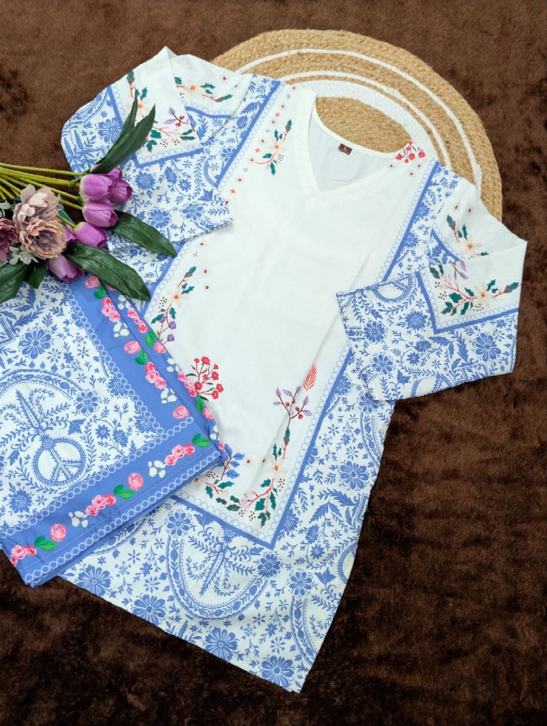 Blue Floral Printed Viscose Rayon Co-Ord Set for Women