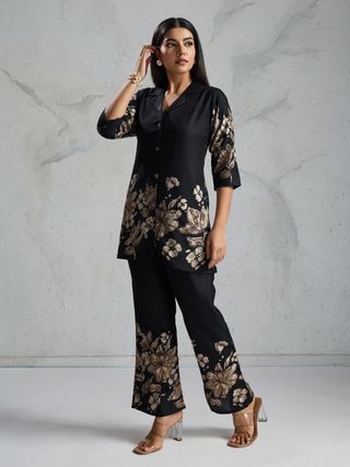 Black Floral Viscose Rayon Co-Ord Set for Women – BLACKBERRY 2