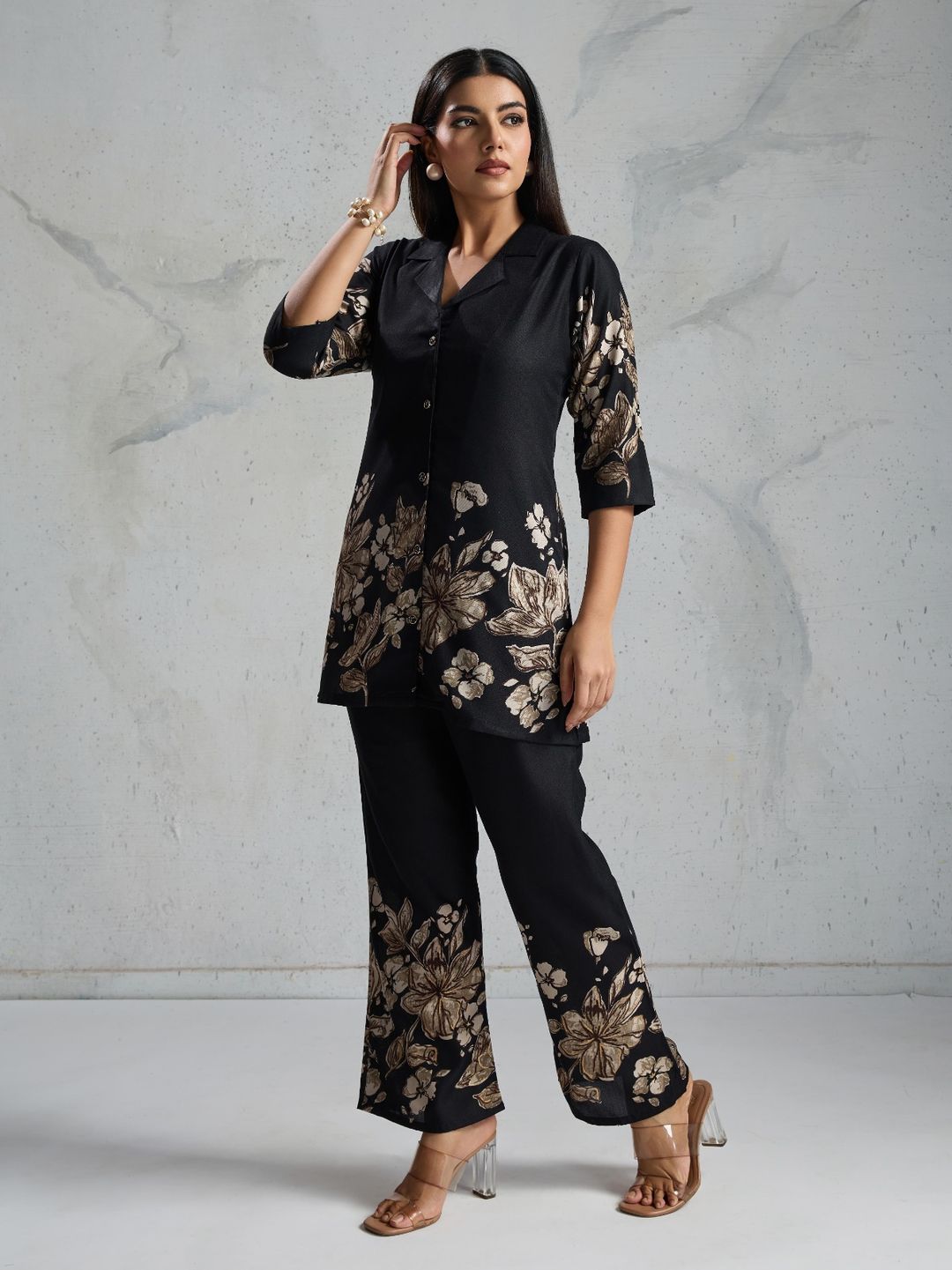 Black Floral Viscose Rayon Co-Ord Set for Women – BLACKBERRY 2