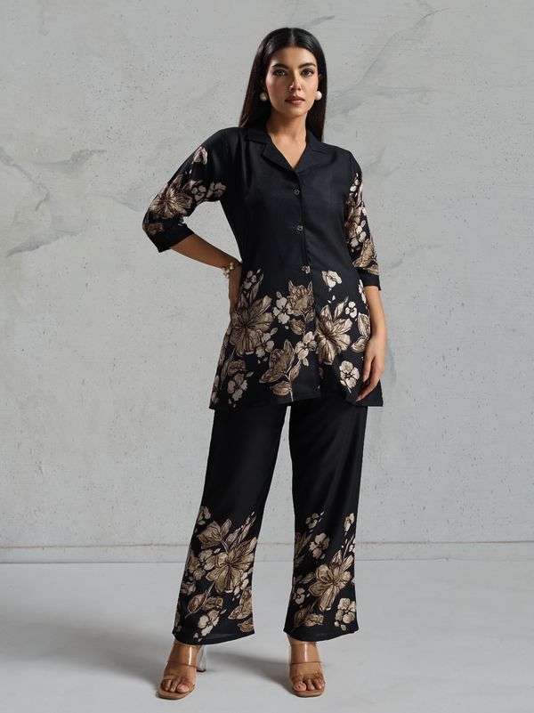 Black Floral Viscose Rayon Co-Ord Set for Women – BLACKBERRY 2