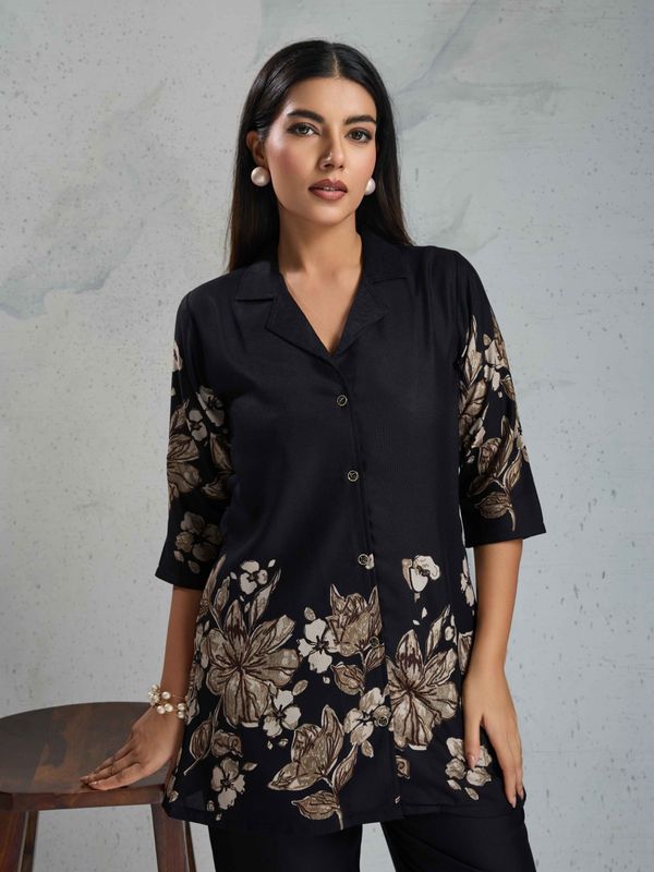 Black Floral Viscose Rayon Co-Ord Set for Women – BLACKBERRY 2
