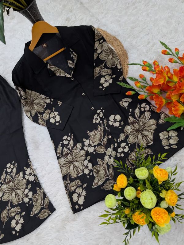 Black Floral Viscose Rayon Co-Ord Set for Women – BLACKBERRY 2