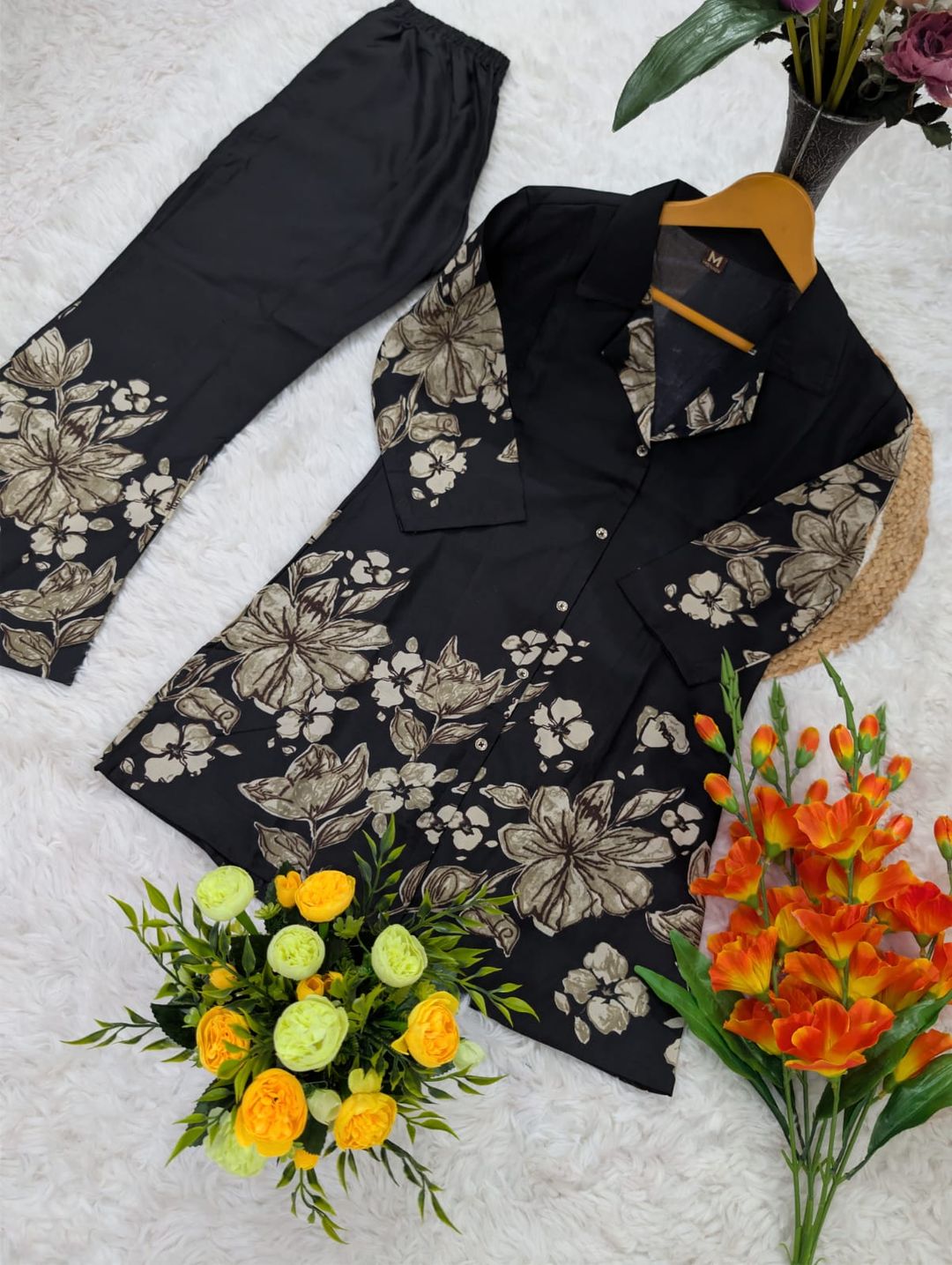 Black Floral Viscose Rayon Co-Ord Set for Women – BLACKBERRY 2