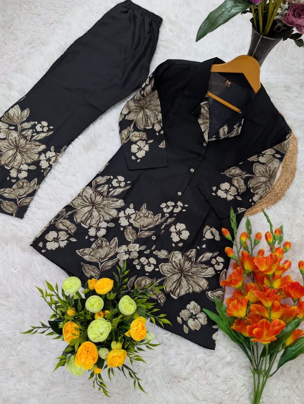 Black Floral Viscose Rayon Co-Ord Set for Women – BLACKBERRY 2