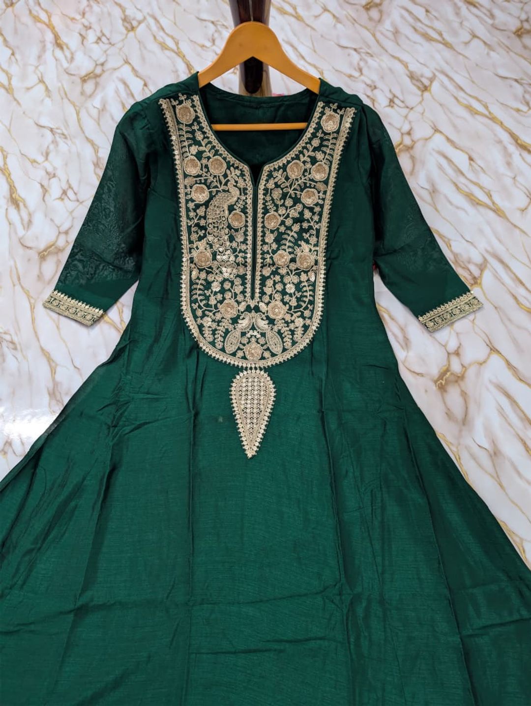 Emerald Green Vichitra Silk Embroidered Kurta Set with Dupatta