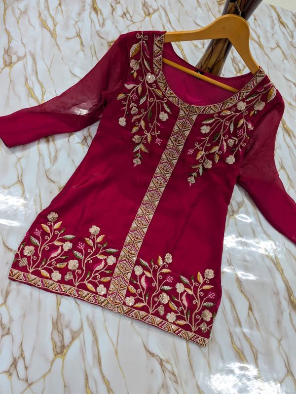 Rani Pink Frendy Silk Embroidered Sarara Suit Set with Dupatta