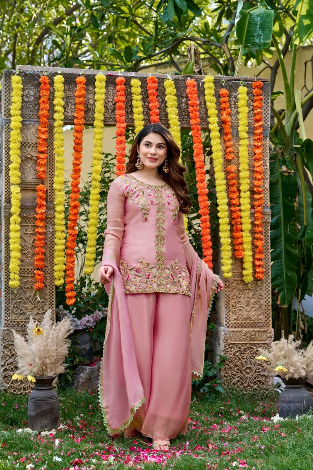 Dusty Pink Frendy Silk Embroidered Sarara Suit with Dupatta