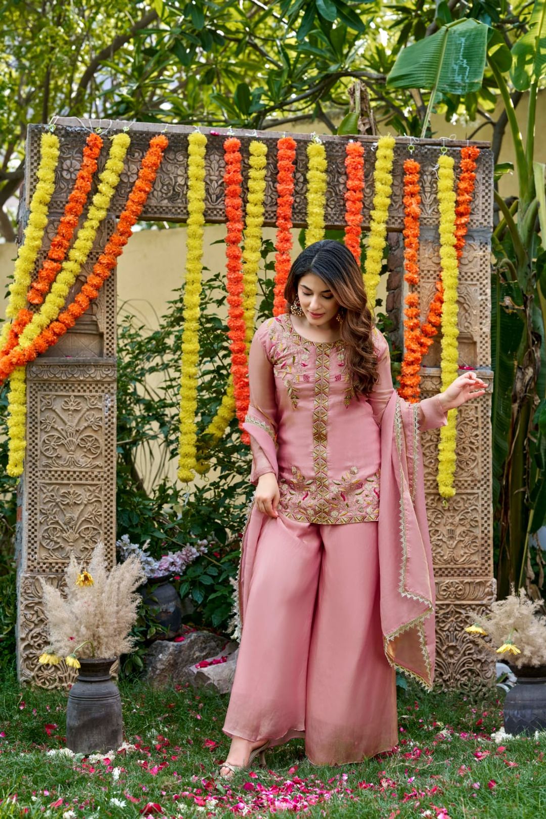 Dusty Pink Frendy Silk Embroidered Sarara Suit with Dupatta