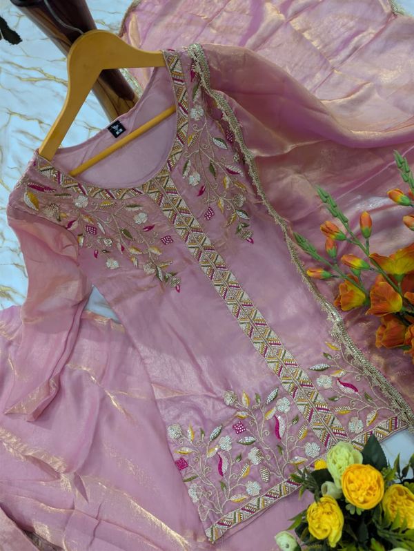 Dusty Pink Frendy Silk Embroidered Sarara Suit with Dupatta