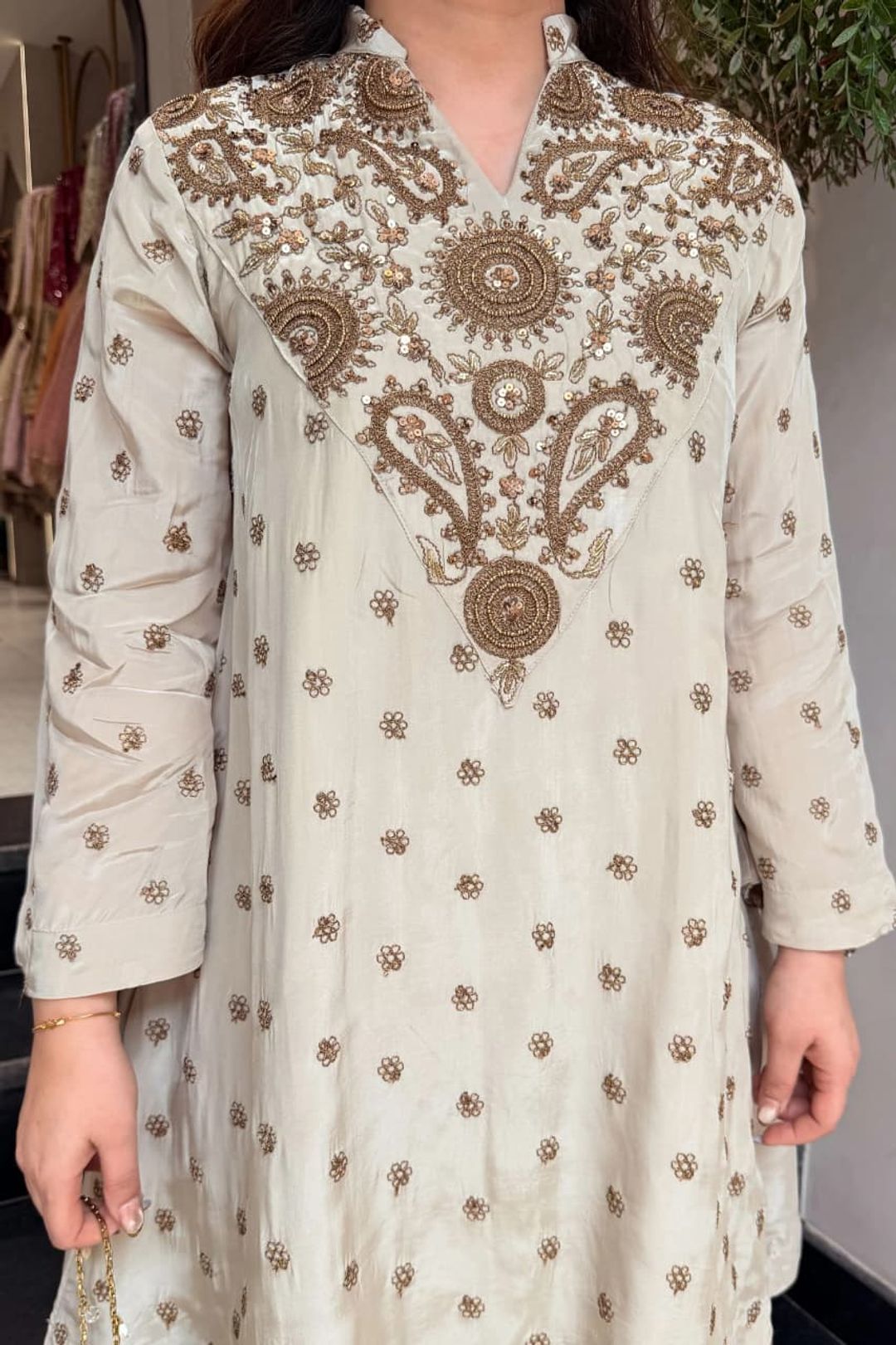ALFA Ivory French Crepe Embroidered Kurta Pant Set for Women