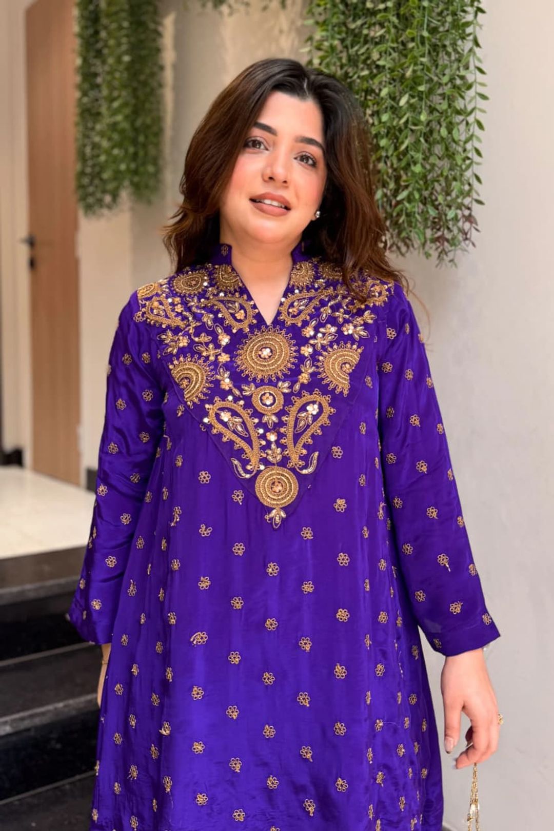 ALFA Royal Purple French Crepe Embroidered Kurta Pant Set