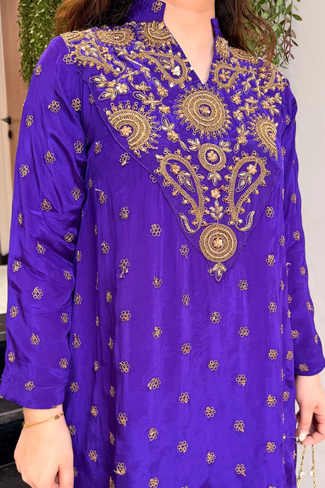 ALFA Royal Purple French Crepe Embroidered Kurta Pant Set