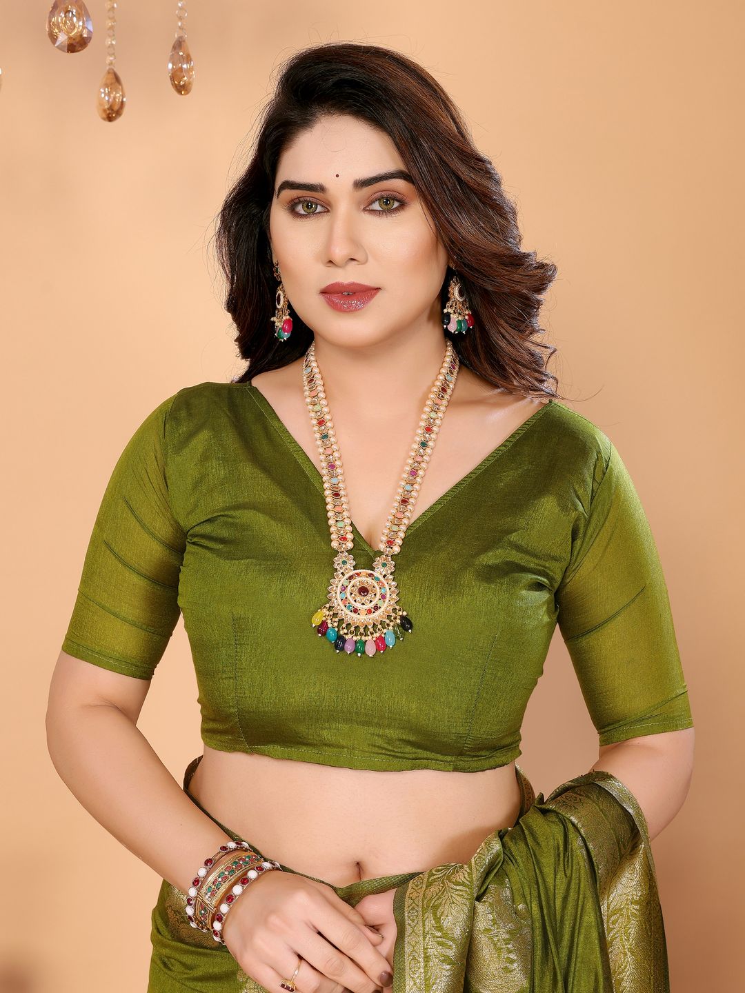 Olive Green Banarasi Silk Saree with Peacock Print Pallu