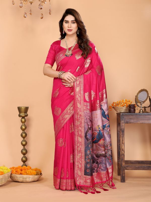 Pink Peacock Pallu Banarasi Silk Saree Online