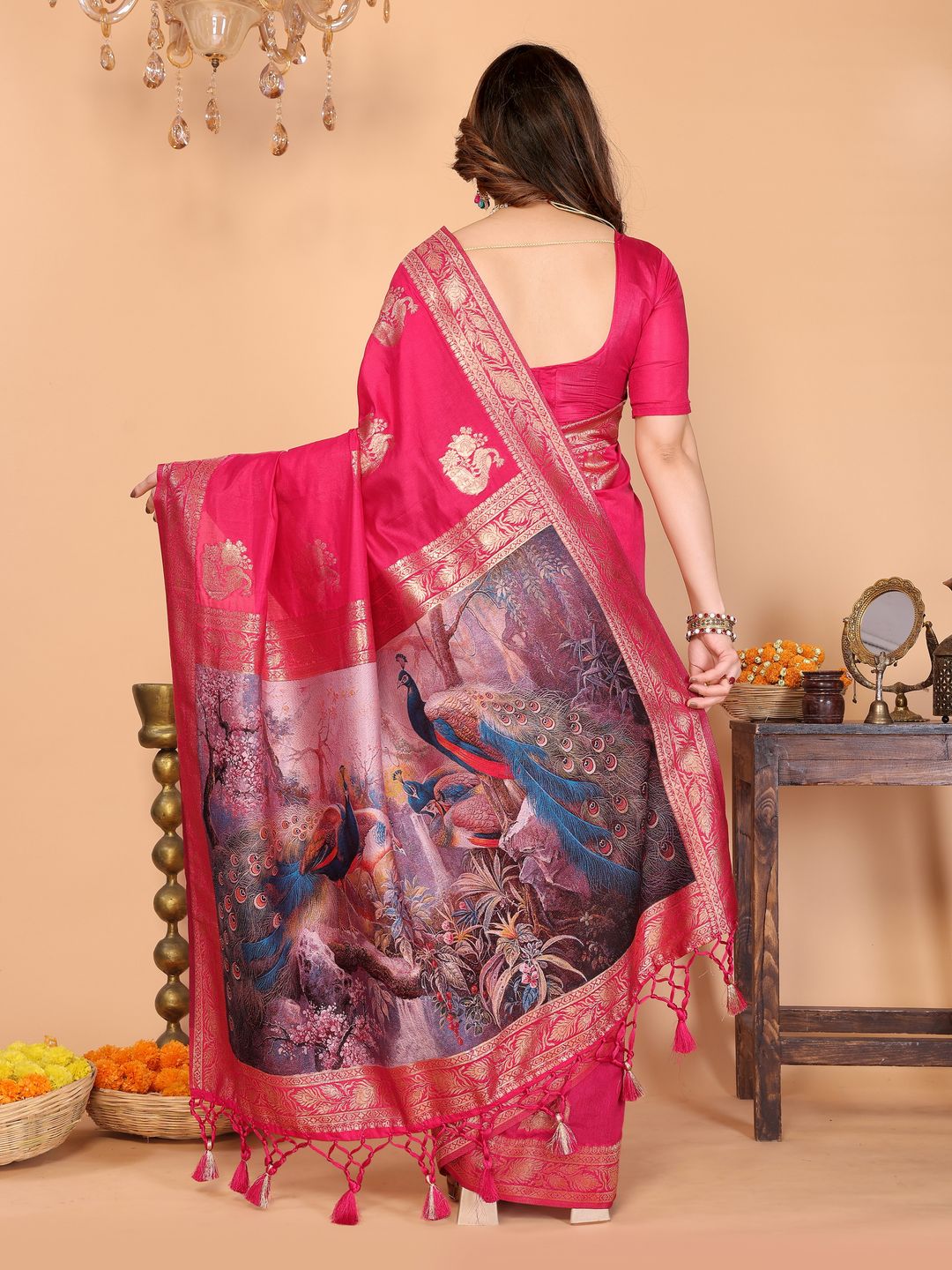 Pink Peacock Pallu Banarasi Silk Saree Online