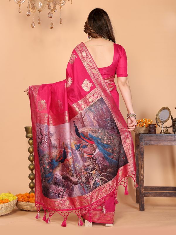Pink Peacock Pallu Banarasi Silk Saree Online