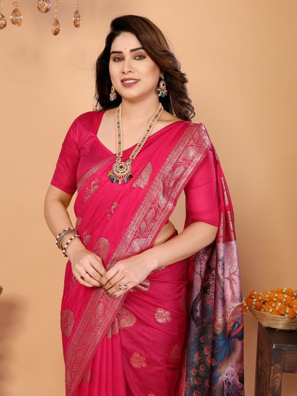 Pink Peacock Pallu Banarasi Silk Saree Online