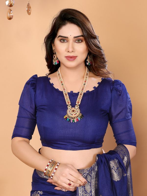 Royal Blue Banarasi Silk Saree with Golden Zari Paisley & Peacock Pallu