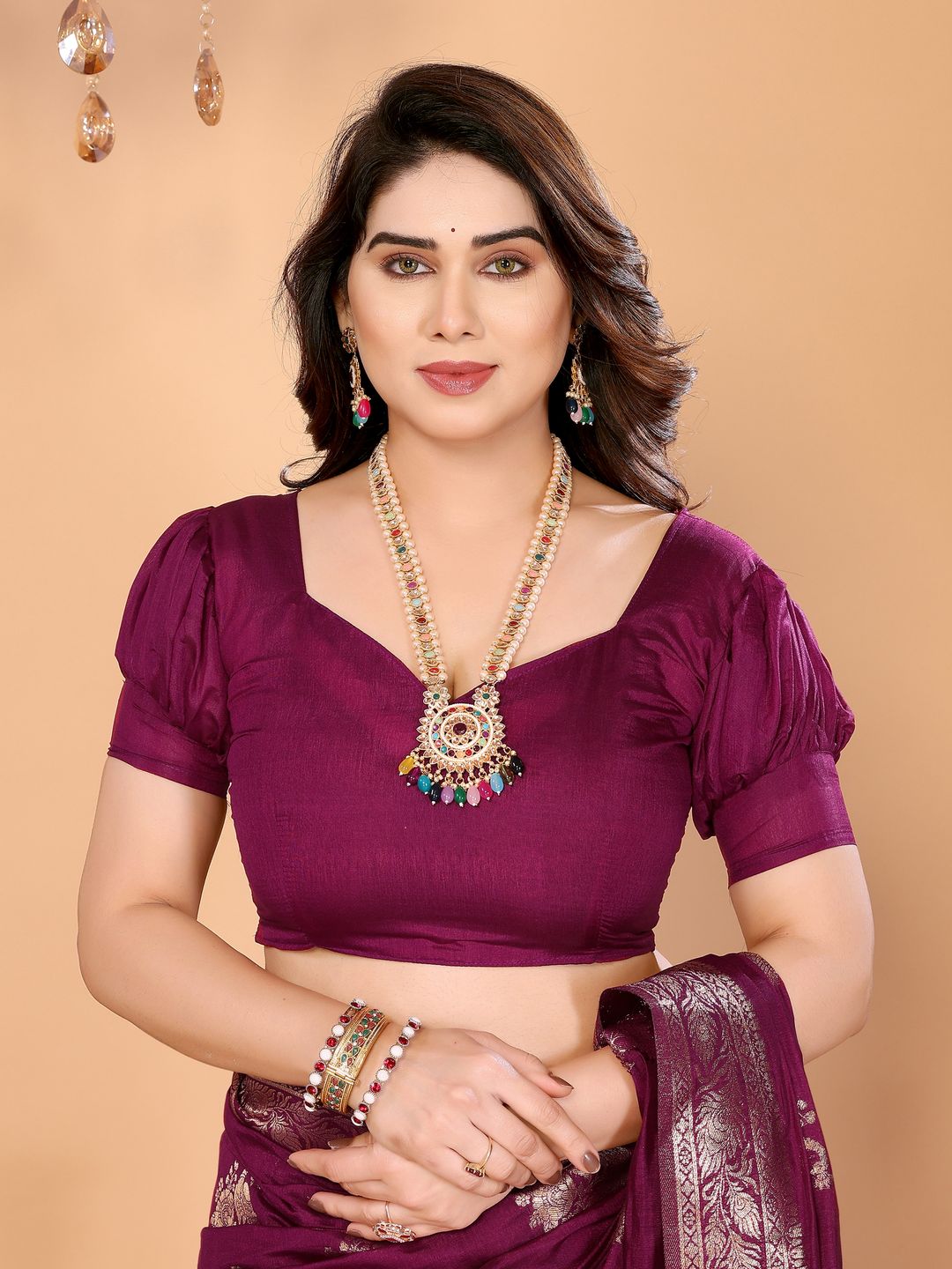 Wine Purple Banarasi Silk Saree with Golden Zari Peacock Pallu
