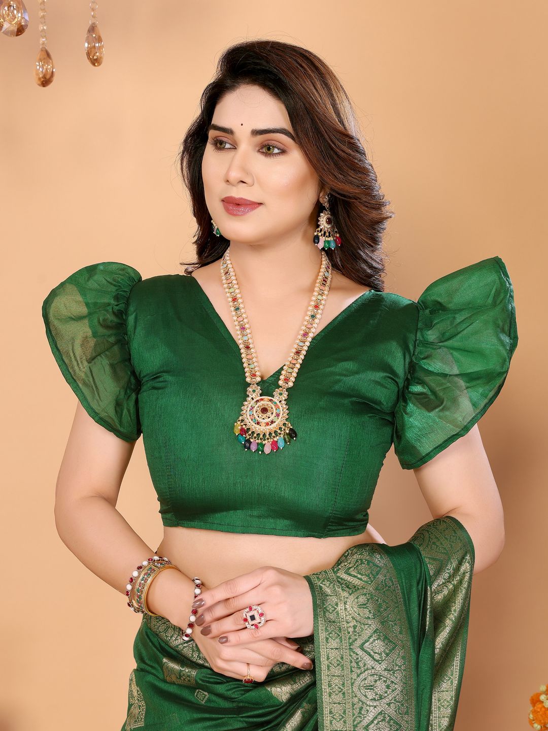 Emerald Green Banarasi Silk Saree with Peacock Deer Pallu