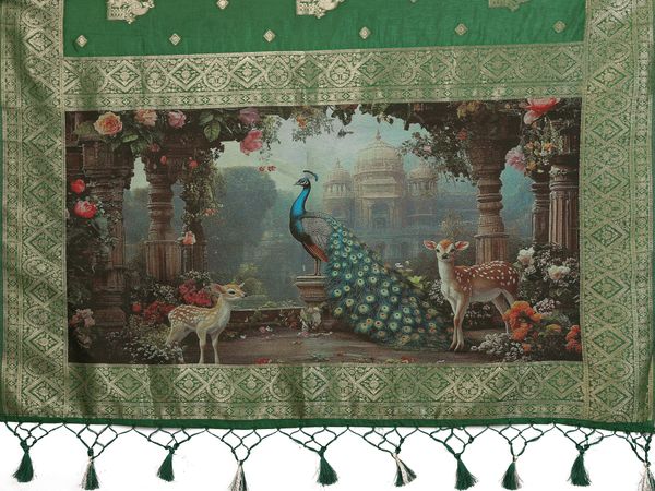 Emerald Green Banarasi Silk Saree with Peacock Deer Pallu